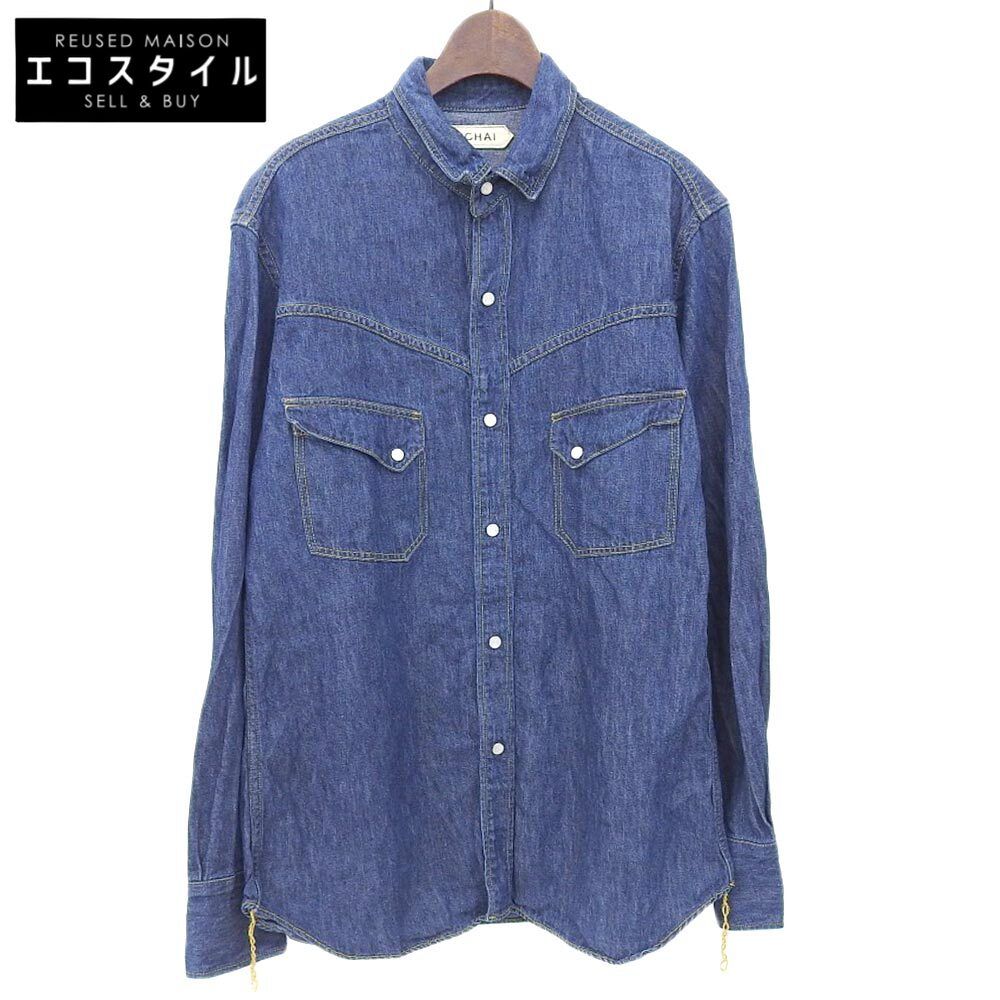 YCHAI イカイ YCHAI イカイ リネン×コットン ウエスタン 長袖 シャツ メンズ ブルー XL XL