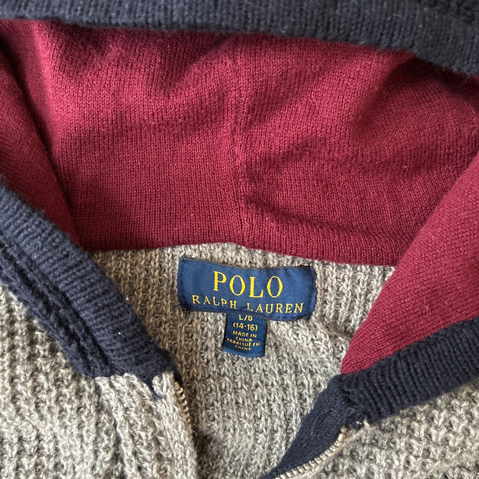ポロ ラルフローレン ワッフルニットパーカー グレー L/G 14-16 ビッグ