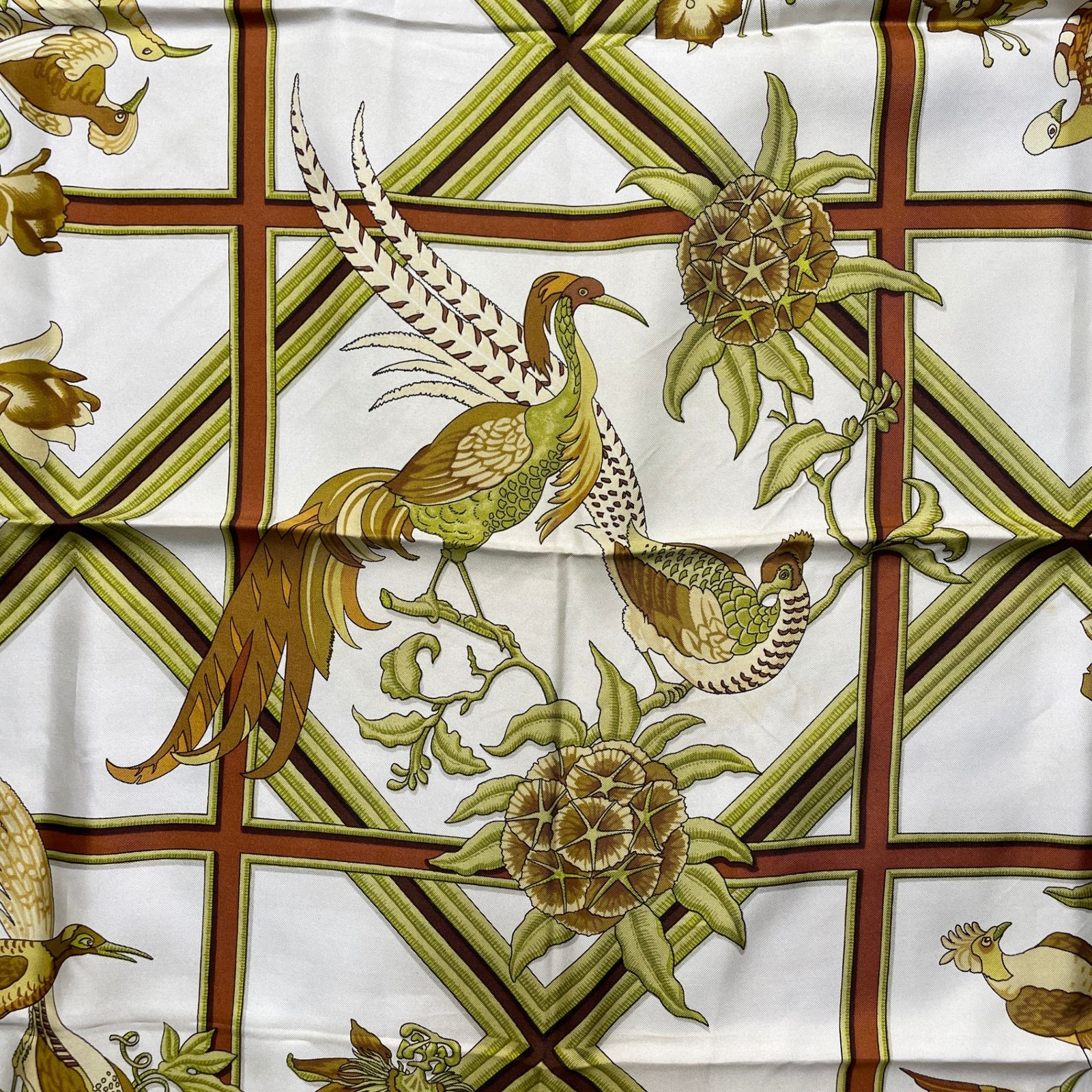 未使用 エルメス スカーフ カレ90 カリブ鳥 シルク100％ ピンク 箱付き