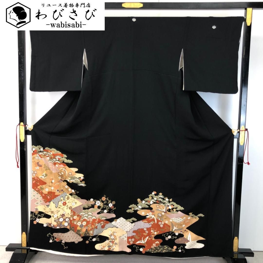 黒留袖 花七宝 鶴に花模様 宝尽くし 花唐草模様 金彩 K-5339