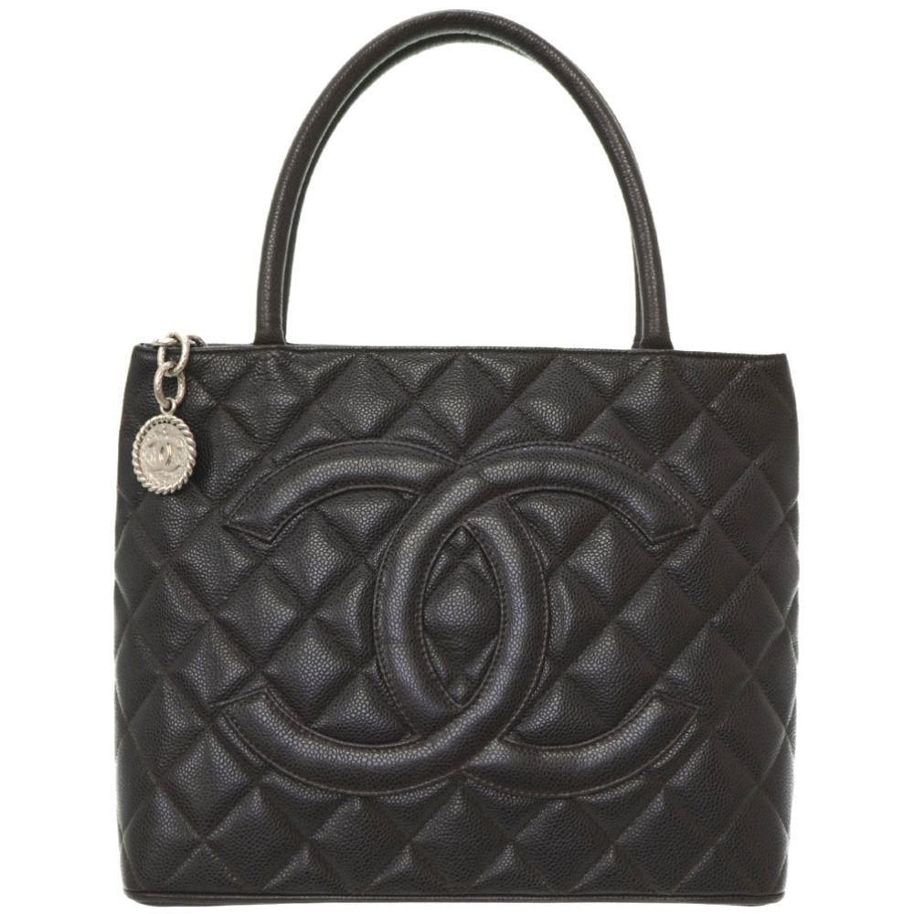 シャネル 復刻トート キャビアスキン ブラウン バッグ 0153【中古】CHANEL