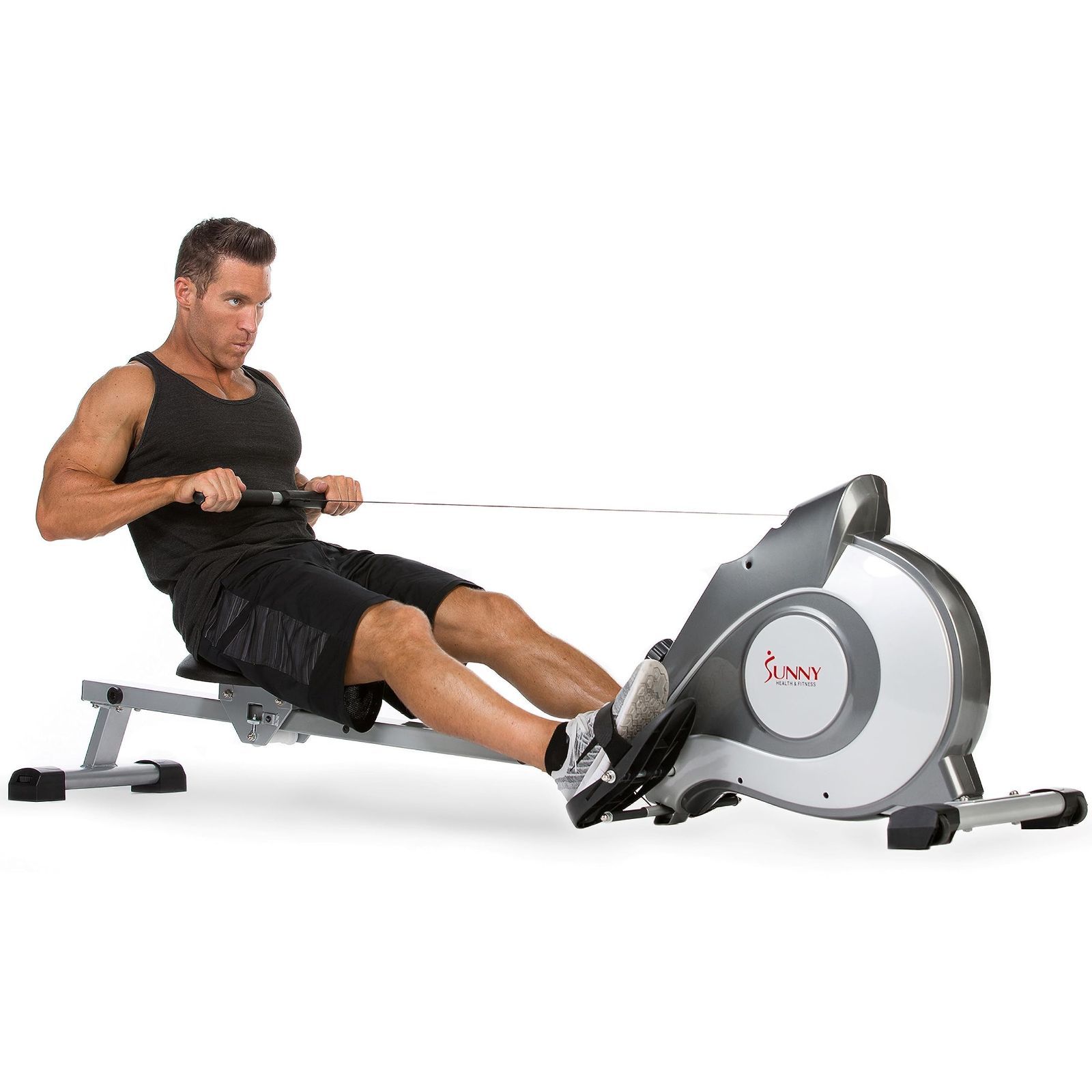 商品サニーヘルス-フィットネスSunny Health - Fitness ローイングマシーン 磁力?船機 グレー LCDモニターと超長スライドレールを備え 8段階の抵抗調節が な輸送用ホイール付きの折りたたみ式全身運動トレーニング器具 空間を節約し
