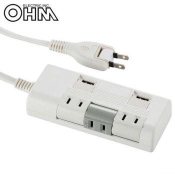 OHM 独立回転タップ USBポート付 3個口 1.5m HS-K1252W