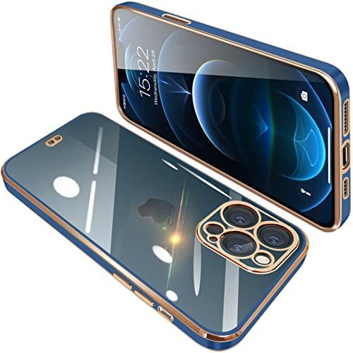 iPhone 12 Pro_ブルー iPhone12 Pro ケース クリア 透明 アイフォン12pro カバー スマホケース 全面保護 耐衝撃 TPU メッキ加工 シリコン スリム 薄型 ストラップホール付き 落下防止ブルー