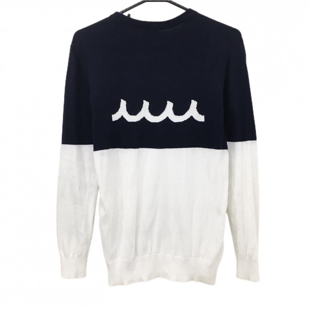 ムータマリン セーター ネイビー×白 背面ロゴ コットン100％ ニット