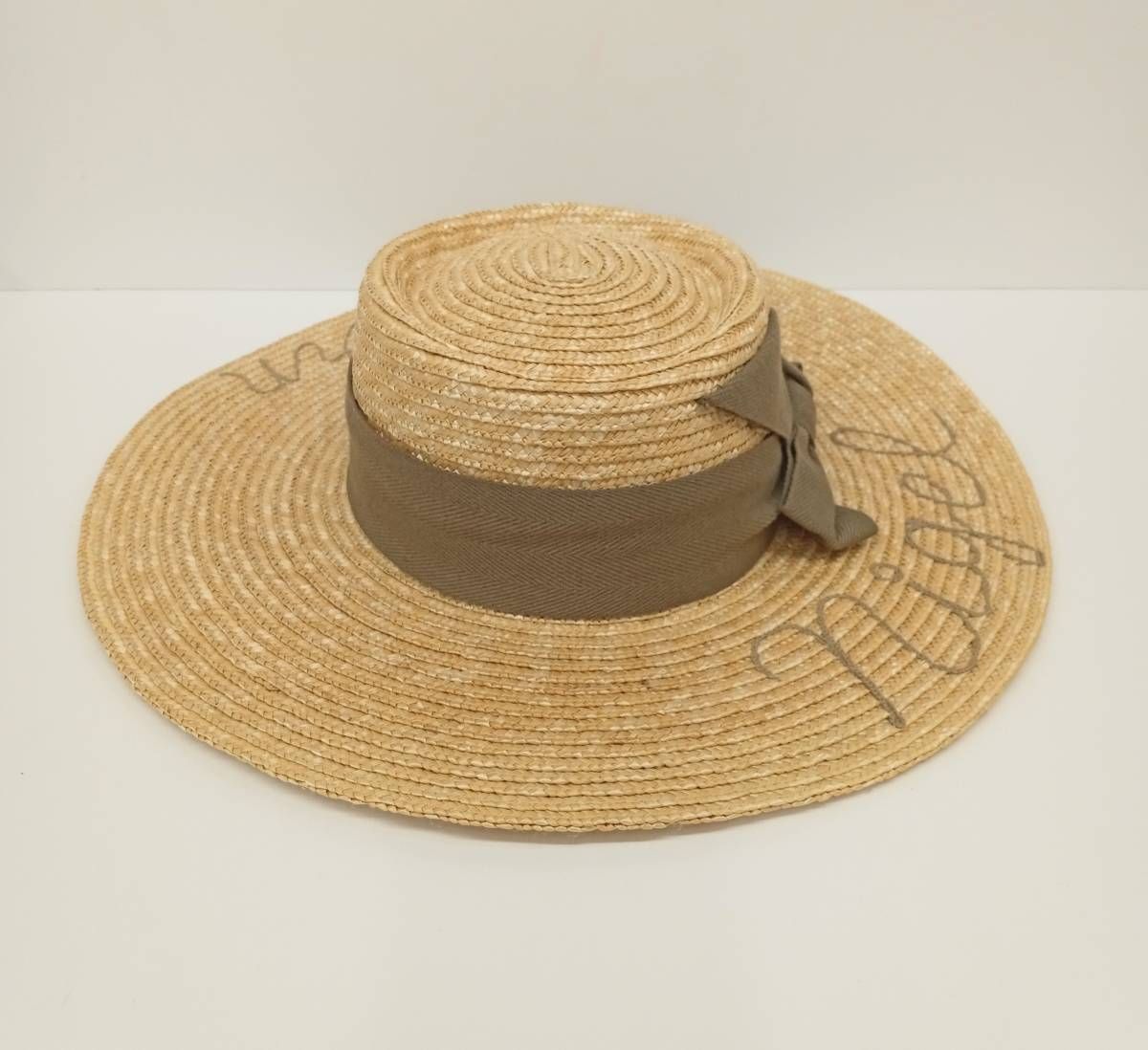 NIGEL CABOURN ナイジェル ケーボン ストローハット 麦わら帽子 天然草 つばロゴ刺繍 熱遮断 通気性 サイズ約56cm ベージュ 夏