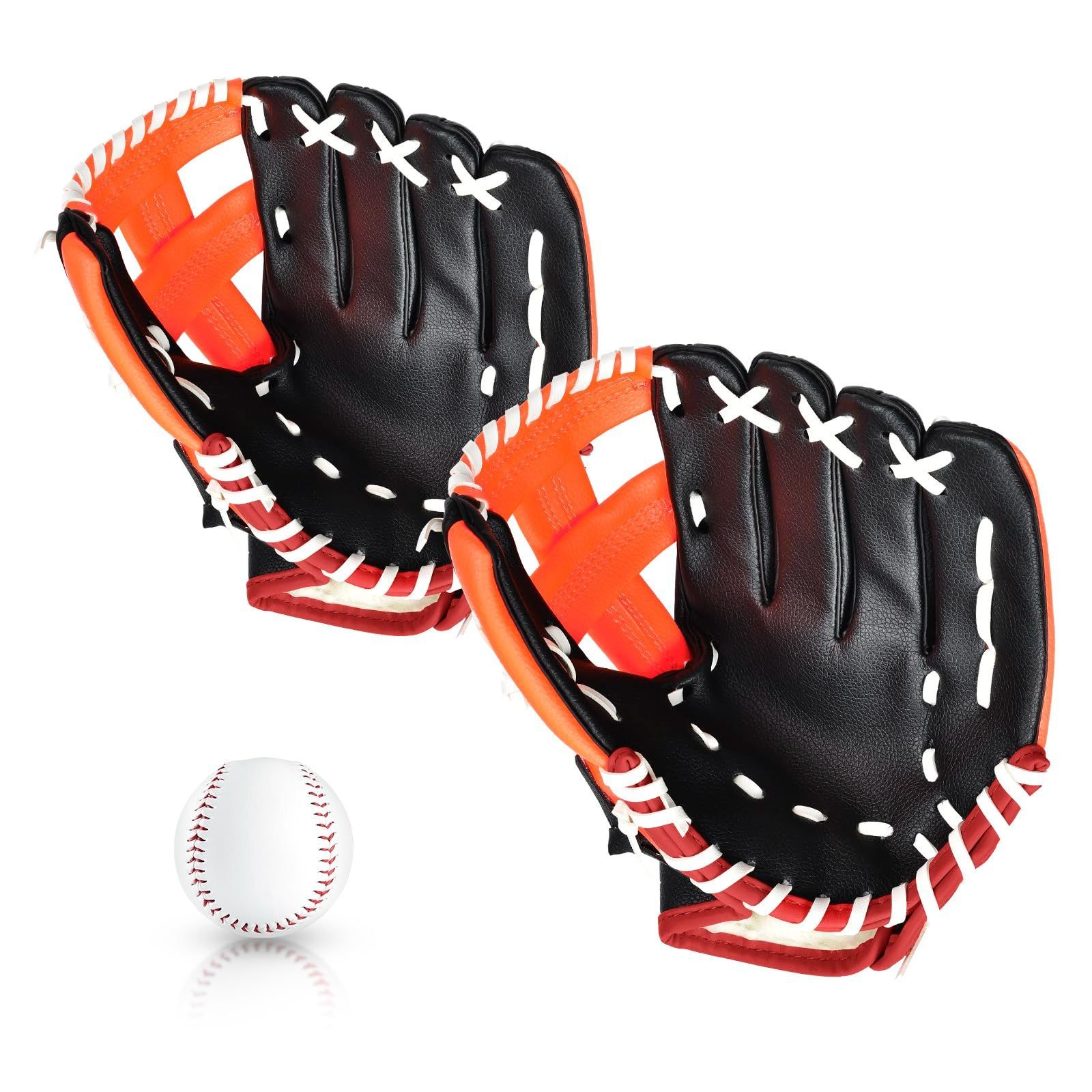 【在庫処分】野球セット 練習用 左手着用 右投げ用 兼用 ソフトボール gloves Baseball 初心者向け 衝撃吸収パッド ボール付き 10.5+11.5インチ 親子セット 子供 キャッチボールセット 軟式 野球グ