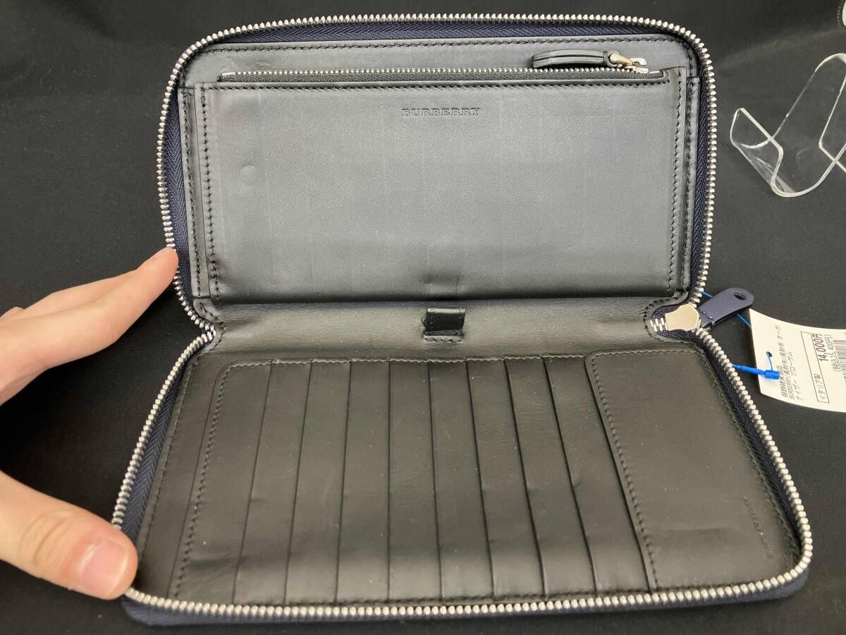 バーバリー オーガナイザー 長財布 ラウンドジップ レザー ブラック 美