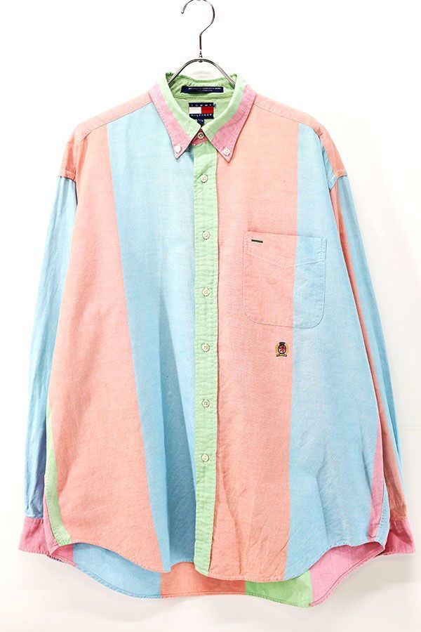 Used 90s Tommy Hilfiger Pale Tone Stripe Oxford Shirt Size L 古着