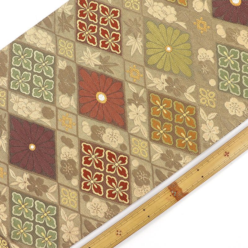 袋帯 両面 誉田屋源兵衛 正絹 六通柄 誉陣織 金 菱 梅 菊 長さ442cm 幅32cm リサイクル 和装 礼装 フォーマル 着物