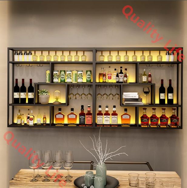 金属製ワインラック 壁掛け式バーシェルフ 吊り下げ式ワイングラス