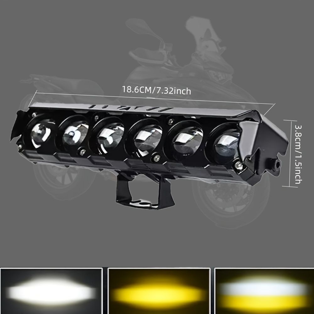 2個セット バイク用 ヘッドライト LEDライト ライトバー 補助ライト18cm 6レンズ ホワイト イエロー 12-24V 装飾 外装 カーライト 車用 おしゃれ 明るい 汎用品 t7859