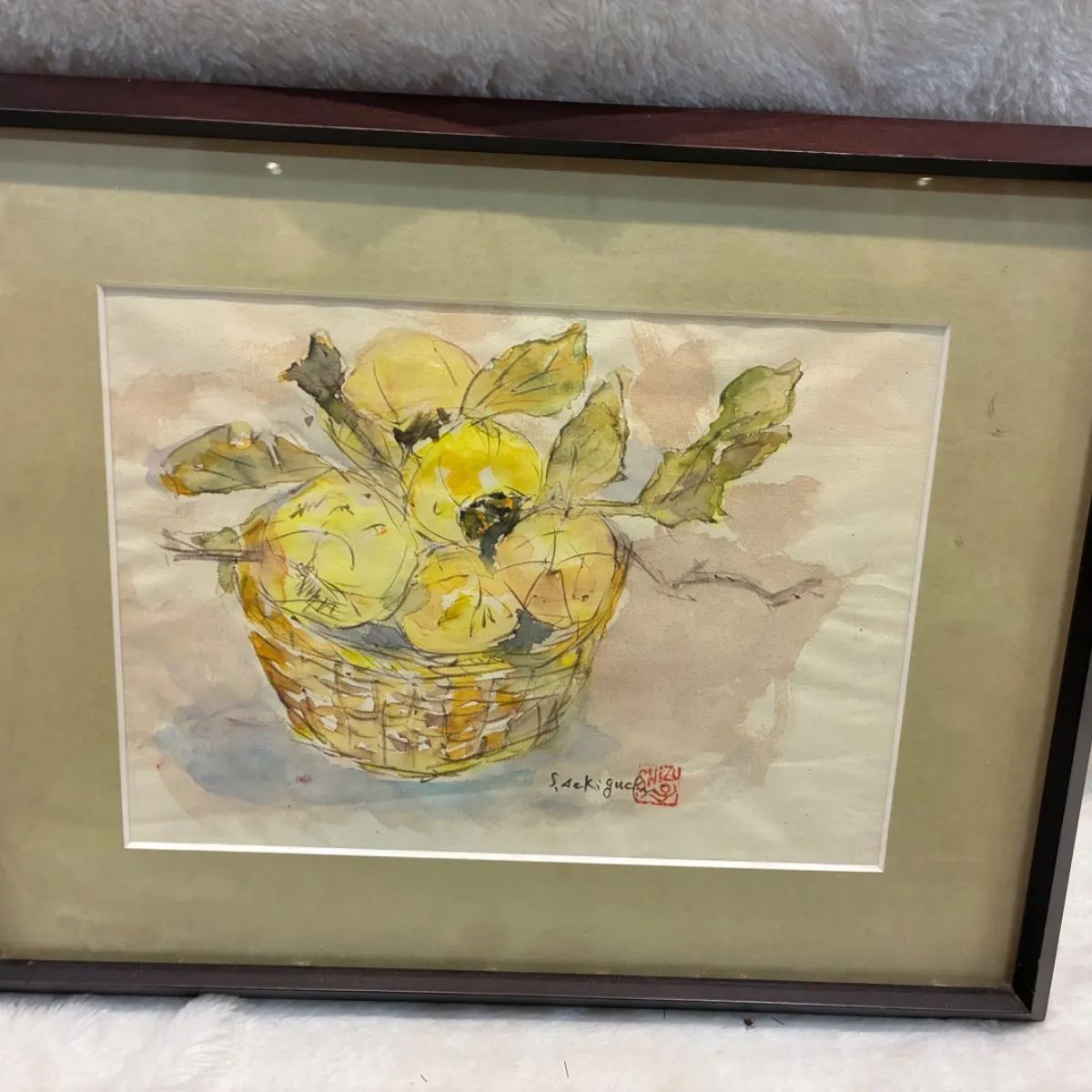 油絵 油彩画 洋梨 落款あり 額装 額入り 美術 芸術 壁掛け飾り