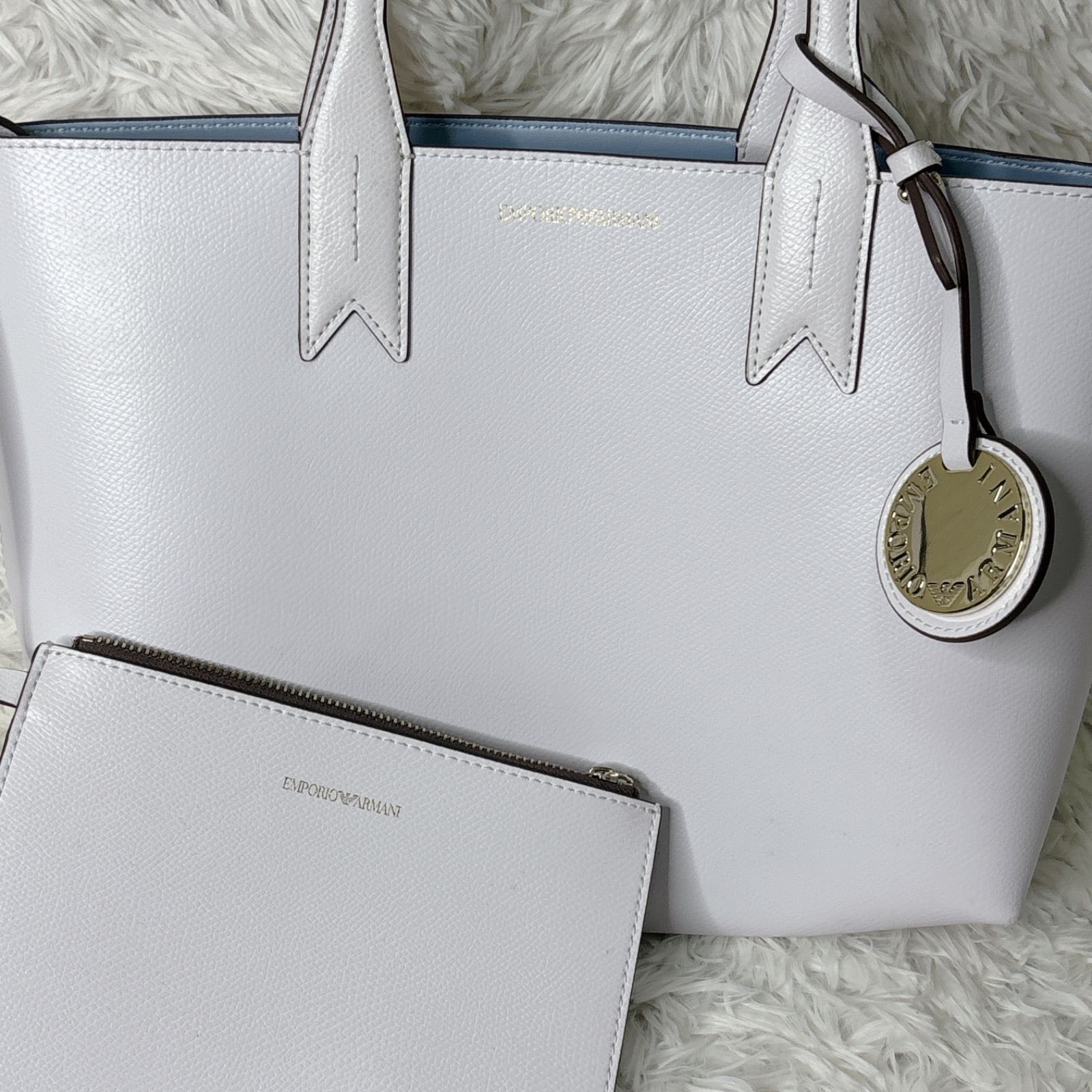 ARMANI エンポリオアルマーニ ホワイト トートバッグ ポーチ付き ワン 