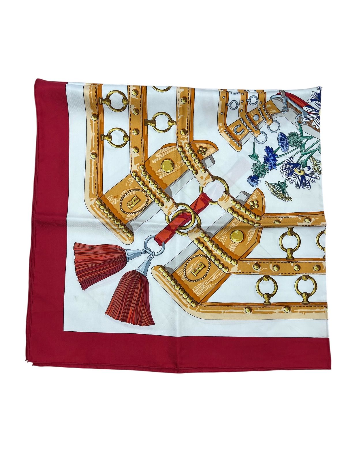 Hermès エルメス カレ90 AUX CHAMPS フィールドへ スカーフ 赤