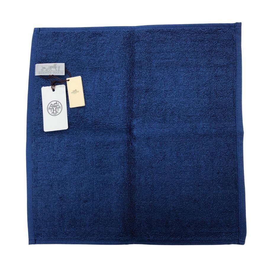 HERMES Hロゴ ブルー タオルハンカチ エルメス ミニタオル ハンカチ