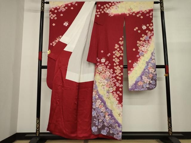 平和屋着物▽豪華振袖 刺繍 舞花文 暈し染め 金糸 正絹 逸品 AAAX9393ck