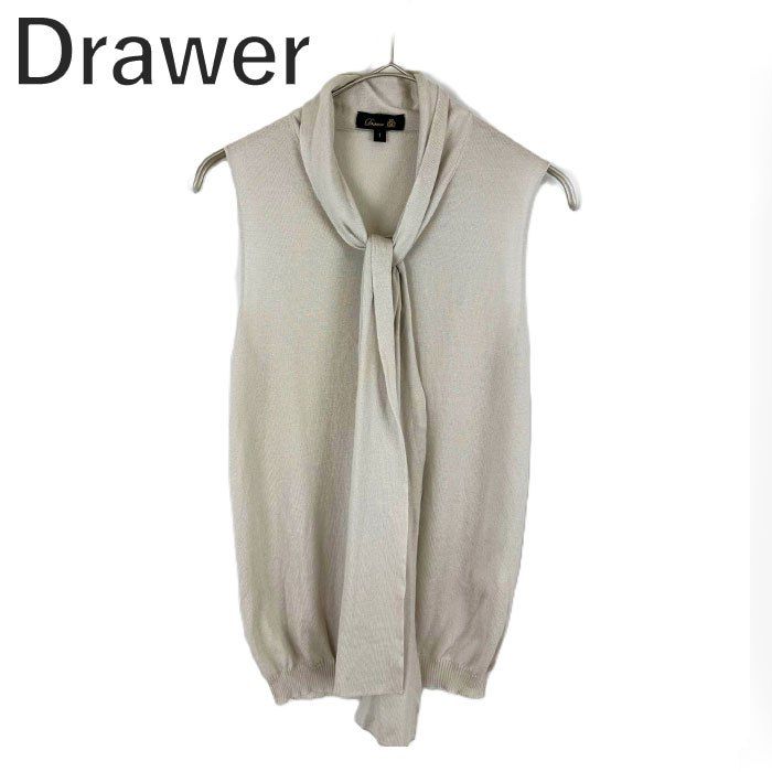 ドゥロワー Drawer ボウタイノースリーブニット カシミヤ シルク 透け感 ライトグレージュ 送料無料 i0623k0033 中古 古着 ブランド古着DB ドゥロワー Drawer ボウタイノースリーブニット カシミヤ シルク