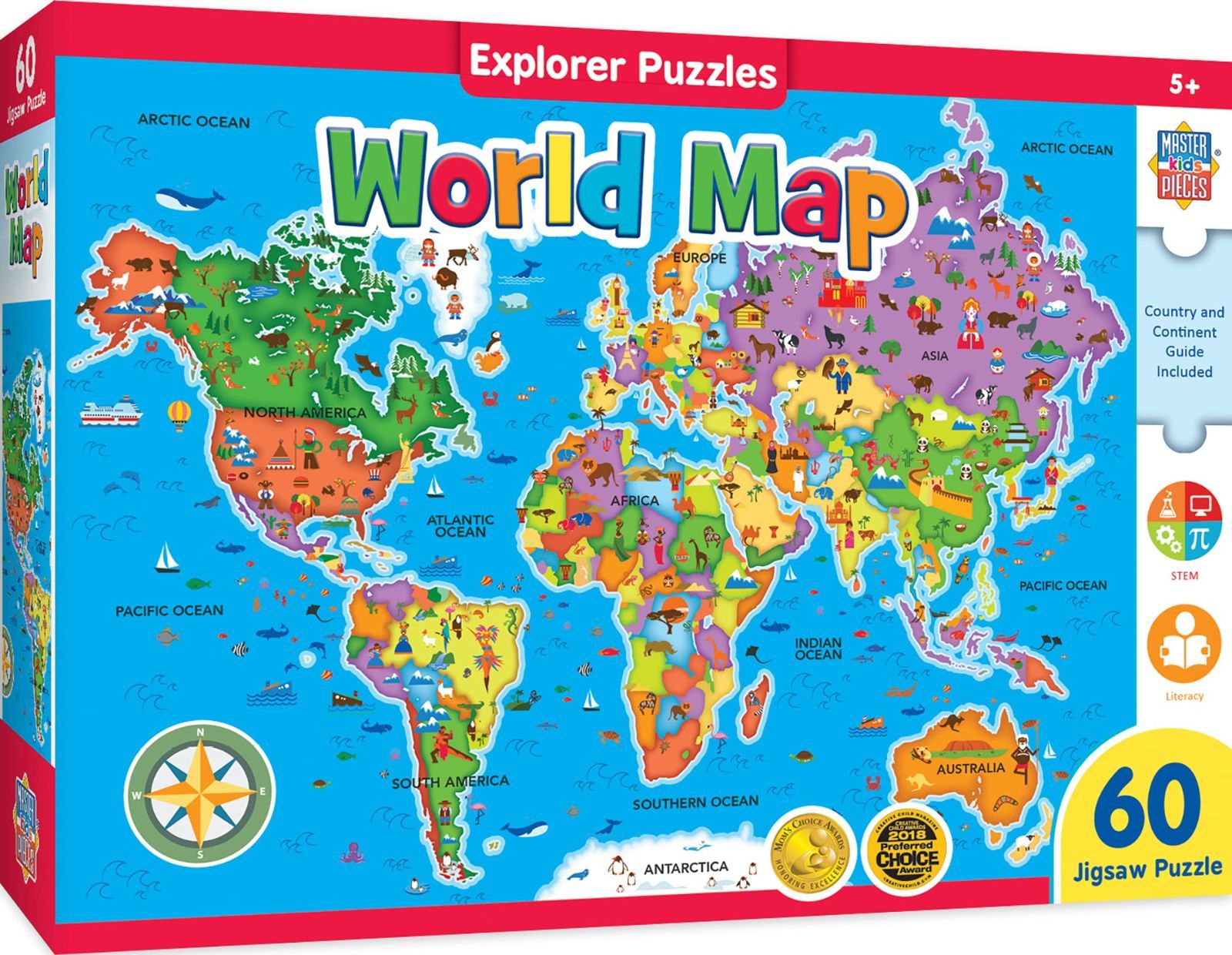 大陸と海の世界地図 MasterPieces Masterpieces 教育地図 世界 クリエイティブ 子供優先 ママチョイス 賞 ステム製品 60ピース ジグソーパズル 対象年齢5歳以上