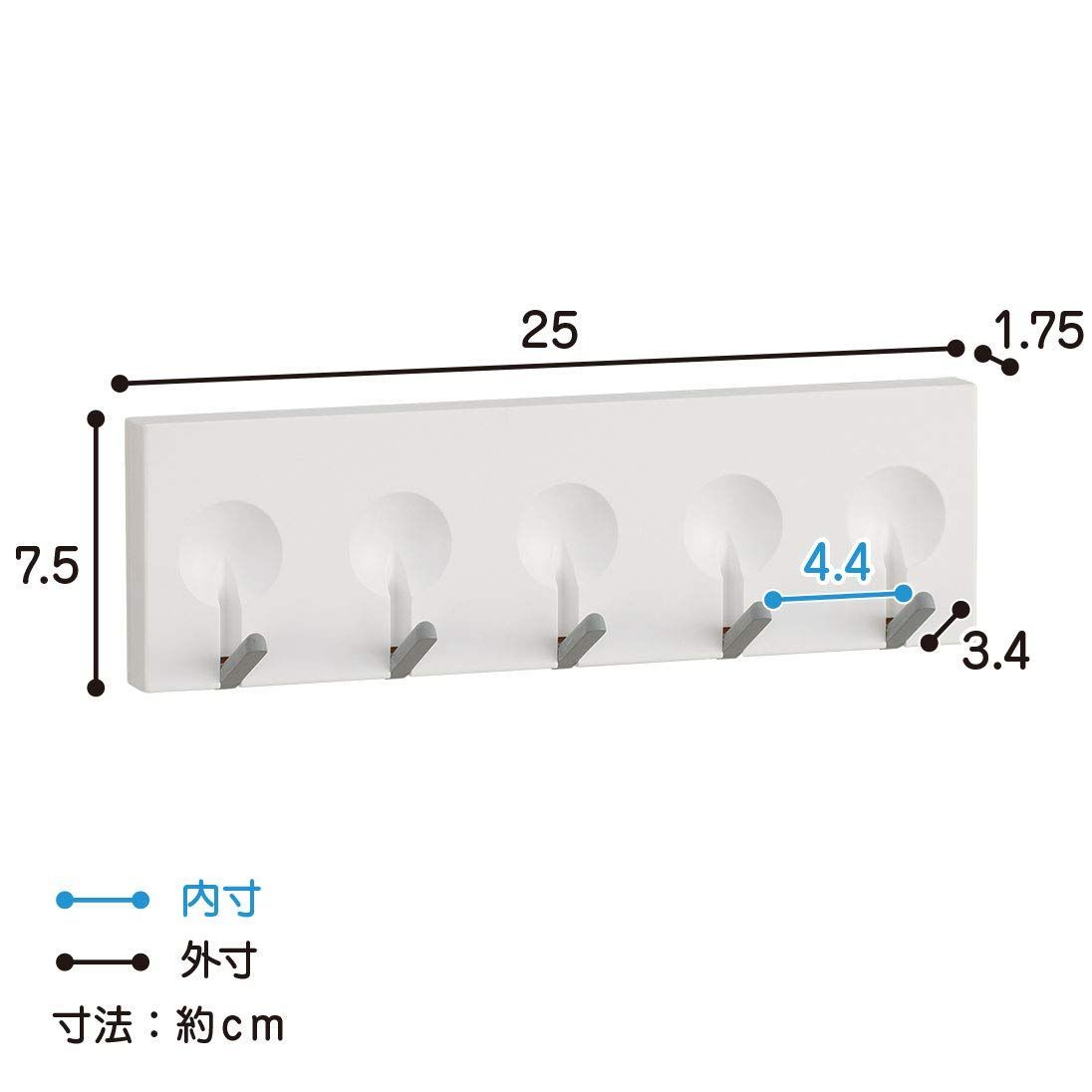 ネイビー Belca キッチン収納 マグネット 5連フック FLAT in 幅25×奥行