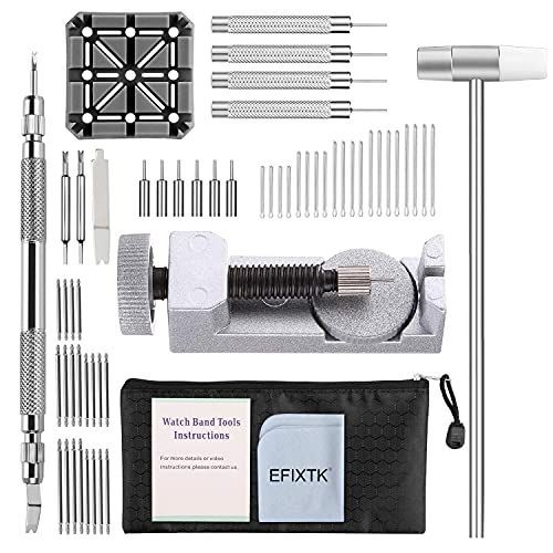 EFIXTK 時計バンド ストラップ リンクピン リムーバー 修理ツール 24イン1キット 予備チップ6個付き コッターピン スプリングバーツールセット ヘッドハンマー1個