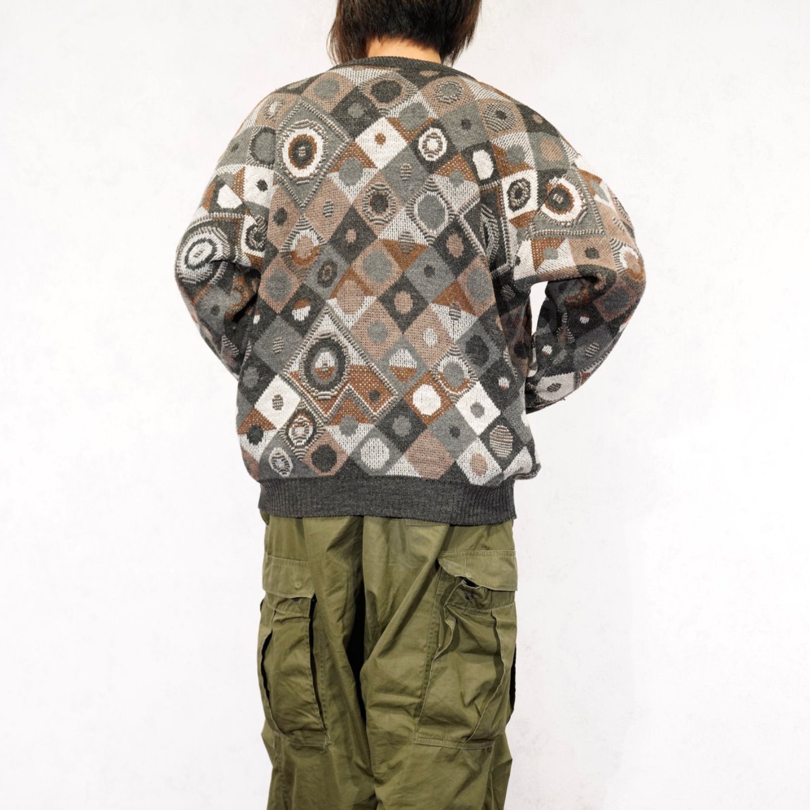 CARDIGAN ヨーロッパ古着柄デザインウールニットカーディガン