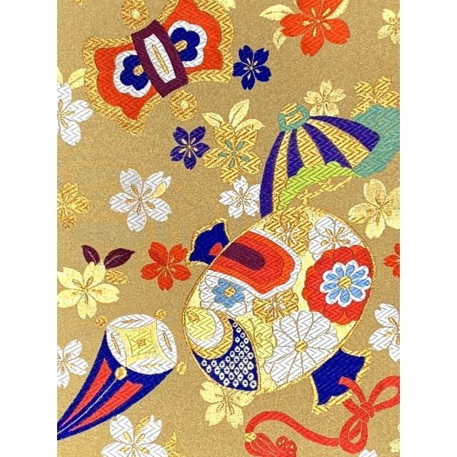 価格は最安値! 西陣織 袋帯 正絹 こども ジュニア用 全通の女の子用祝帯 仕立て上がり 七五三 十三参りに 金系 宝尽くし