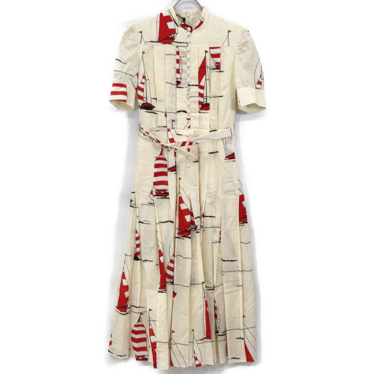 GUCCI グッチ 654450 21SS ﾍﾞｰｼﾞｭ ｺｯﾄﾝﾘﾈﾝ ﾖｯﾄ柄ﾎﾞｳﾀｲﾌﾟﾘｰﾂﾜﾝﾋﾟｰｽ 38