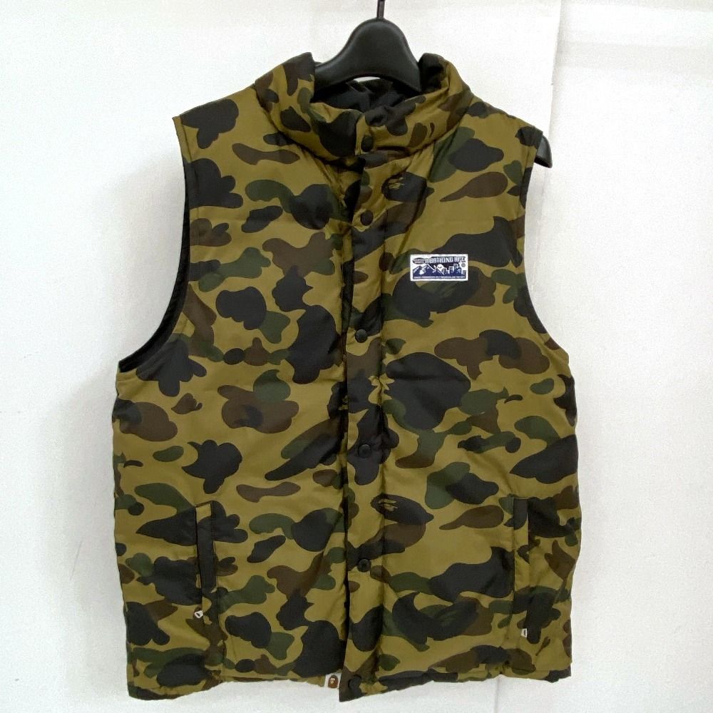 03w20880 A BATHING APE アベイシングエイプ リバーシブルダウンベスト 迷彩柄 カモフラ柄 カーキ系|ブラック サイズXL メンズ ストリート アウター