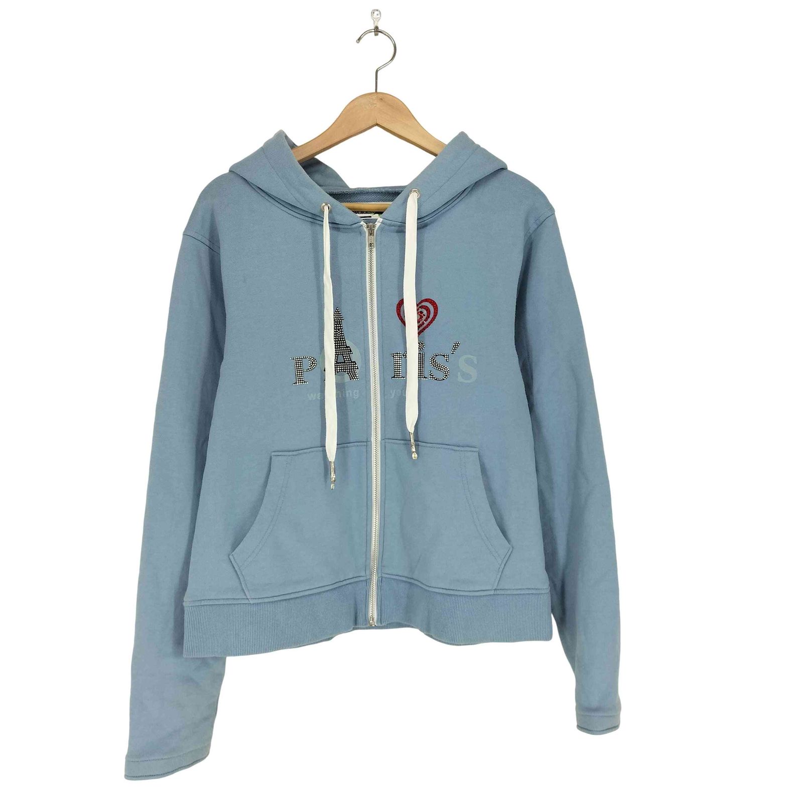 ユーズドフルギ 古着 DINOWORKS PARIS ストーン装飾 PARIS ジップフーディー domestic レディース