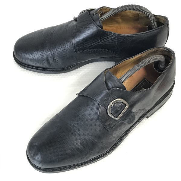 3万↑ドイツ製 ロイド Lloyd メッシュ本革 着脱簡単 モンクストラップ 43 9F 27.5 黒 BLACK ドレスシューズ ビジネス◆B-62