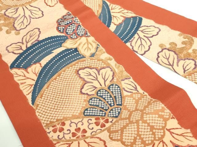 平和屋着物■極上　摺型友禅　京都　多ち花　九寸名古屋帯　微古貝に菊　逸品　DZAA8831kh5 平和屋着物□極上 摺型友禅 京都 多ち花 九寸名古屋帯 微古貝に菊 逸品