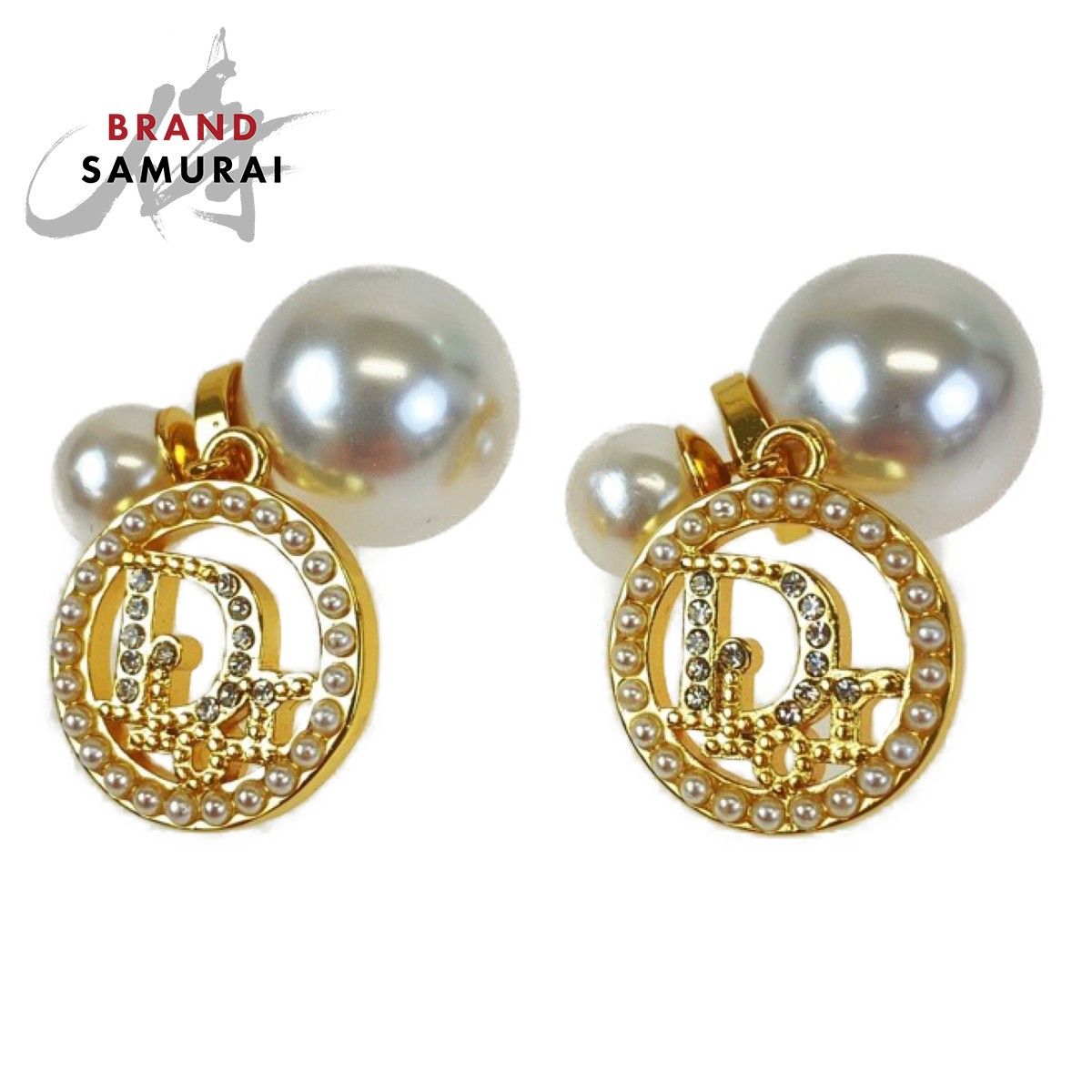 美品 Dior ディオール フェイクパール ゴールド メタル ピアス