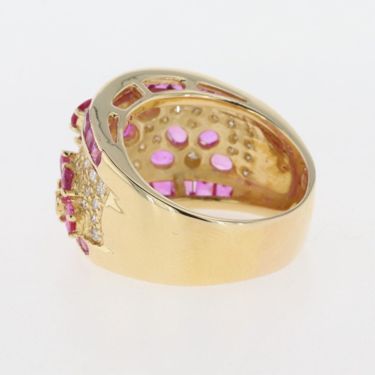 ピンクサファイア デザインリング YG イエローゴールド 指輪 
