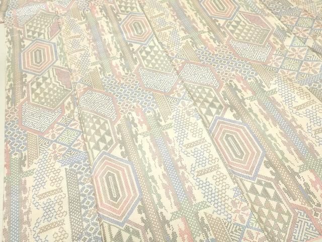 平和屋着物○本塩沢 110亀甲 横段吉祥文 正絹 逸品 AAAU8260zg （平和  