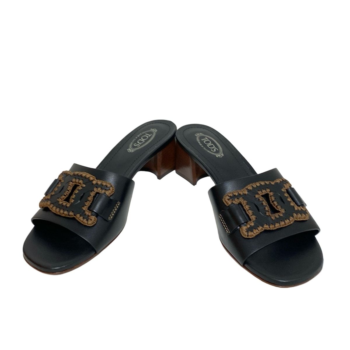 TOD S トッズ ミュール 38 レディース - 黒×ベージュ レザー