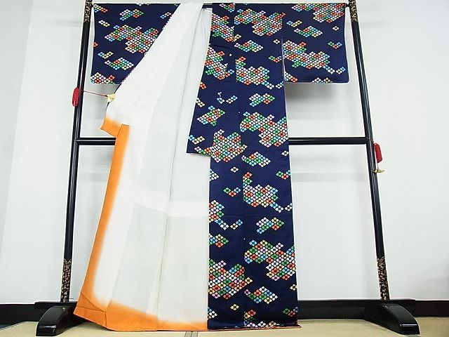 平和屋-こころ店■上質な小紋 花菱文 着丈168cm 裄丈66.5cm 正絹 逸品 A-ja4267