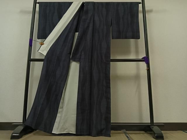 平和屋着物▽上質な紬　単衣　80亀甲　立涌文　正絹　逸品　AABB1415jh 平和屋着物▽上質な紬 単衣 80亀甲 立涌文 正絹 逸品 AABB1415jh