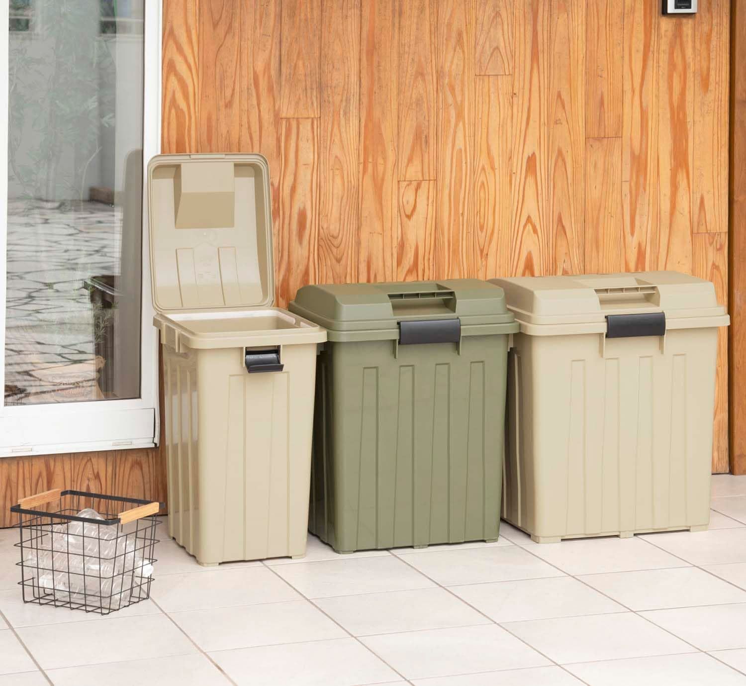 蓋付き 幅49×奥行41.5×高さ62cm 2個セット カーキグリーン 分別 カーキベージュ 70リットル 丈夫 ハンドル付 連結 ゴミ箱 アウトドア トンボ Gosei 新輝合成 Shinki