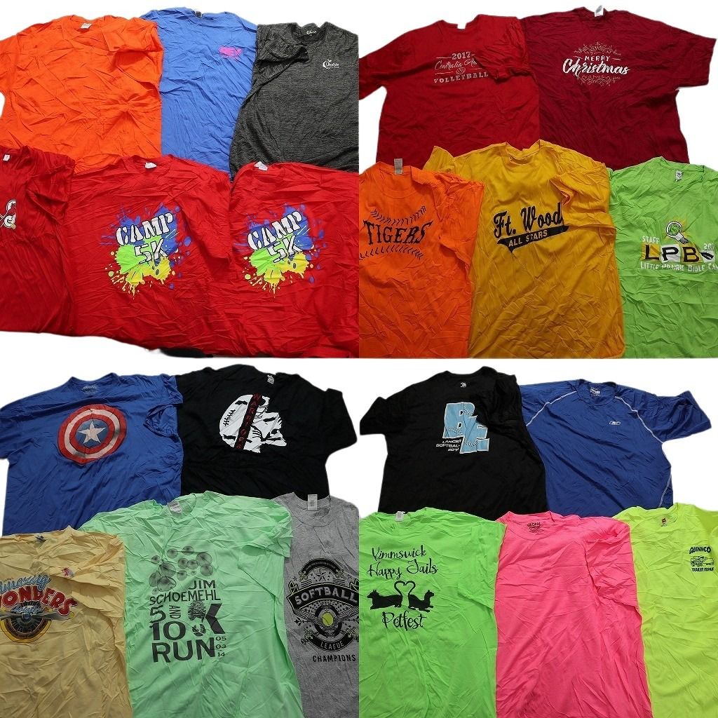 古着卸 まとめ売り カラーmix プリント 半袖Tシャツ 21枚セット (メンズ 2XL ) マーベル ワンポイントロゴ 英字ロゴ 無地 MT1232