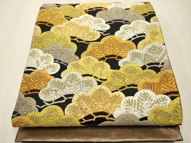 平和屋着物●西陣　六通柄袋帯　吉祥唐織　能衣彩松文様　黒地　金糸　正絹　逸品　未使用　CAAT1159hy 平和屋着物○西陣 六通柄袋帯 吉祥唐織 能衣彩松文様 黒地 金糸 正絹