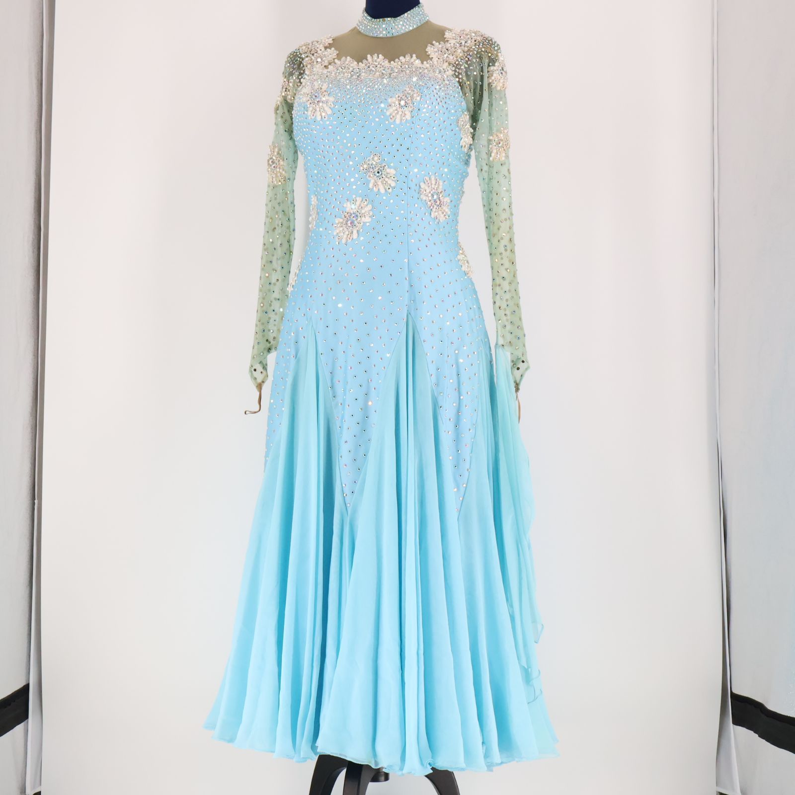 【日本製 社交ダンス衣装】ブルー Sanline ワンピース ドレス 水色 無地 日本製 社交ダンス衣装】ブルー Sanline ワンピース ドレス 水色