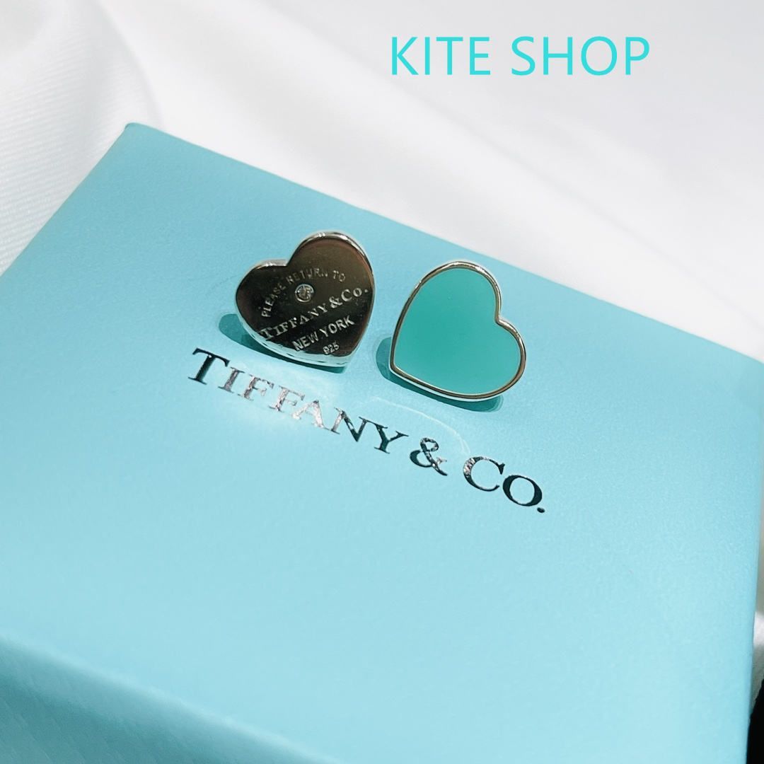 ご の箱と袋付き TIFFANY＆Co ティファニー イヤリング 22年 クラシック ブルー ピーチ ハートブルー ハート ピアス エナメル 非対称イヤリング クラシック要素の文明象徴イヤリング シルバー925 ジュエリー レディース ジュエリー