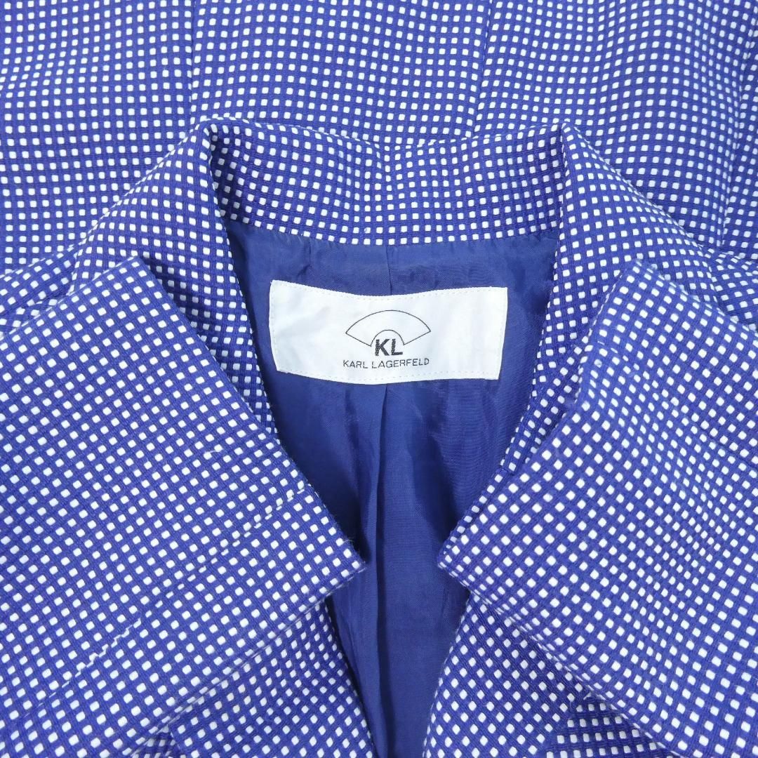 美品 KARL LAGERFELD カールラガーフェルド サイズ36 シングル 4B テーラードジャケット スーツ ドット柄 ロゴ ブルー系 ポリエステル×レーヨン 青 レディース