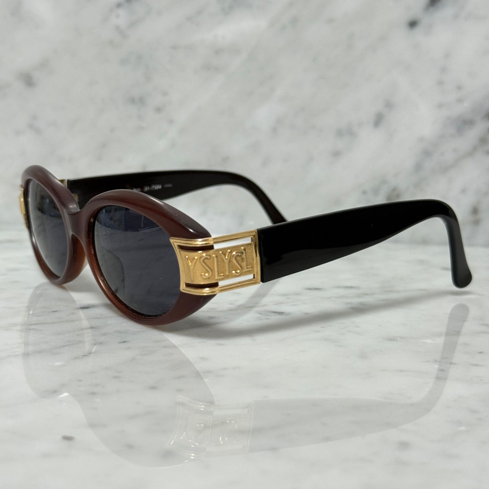 日本製 90s Yves Saint Laurent イヴサンローラン サングラス ゴールド 金 ロゴ YSL ブラウン メガネ