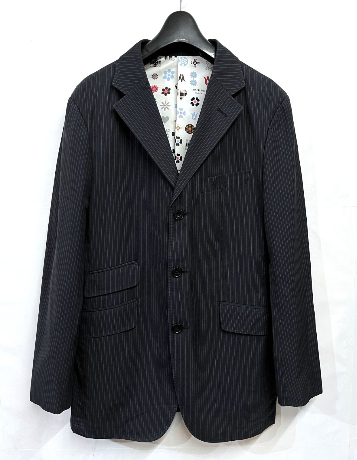 メンズ BURBERRY BLACK LABEL ピークドラペル スーツ 36 ブラック
