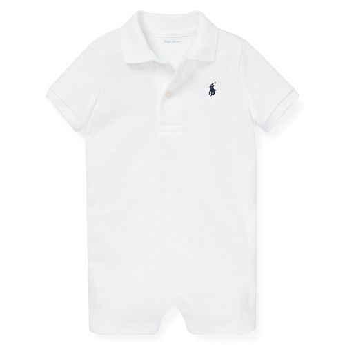 【新品B品】Ralph Lauren ラルフローレン ベビー服 コットン インターロック ポロ ショートオール ホワイト 24M