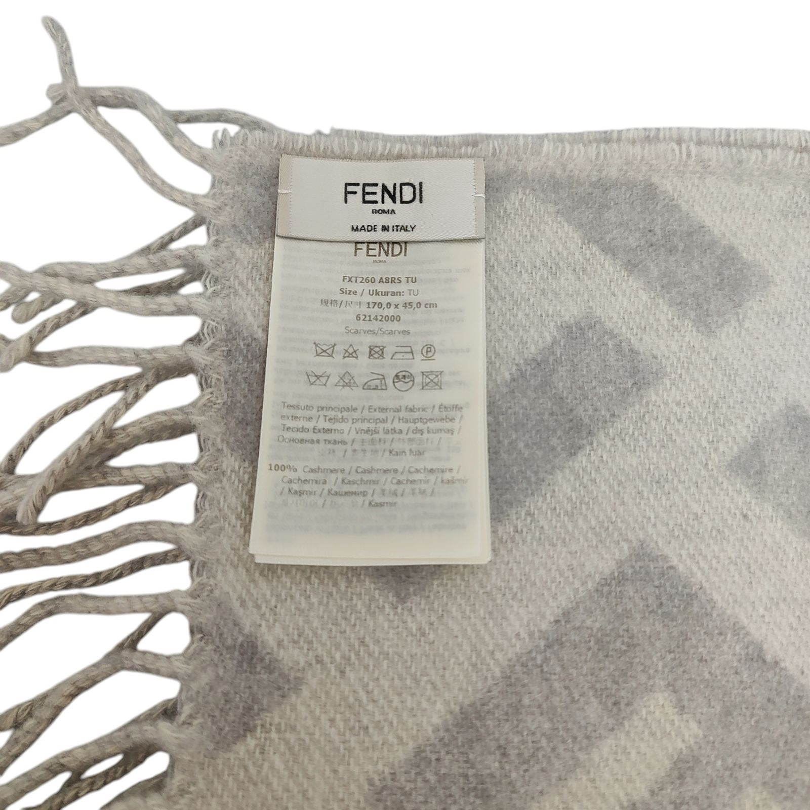 FENDI フェンディ ズッカ柄 カシミヤ フリンジ マフラー FXT260 A8RS F 