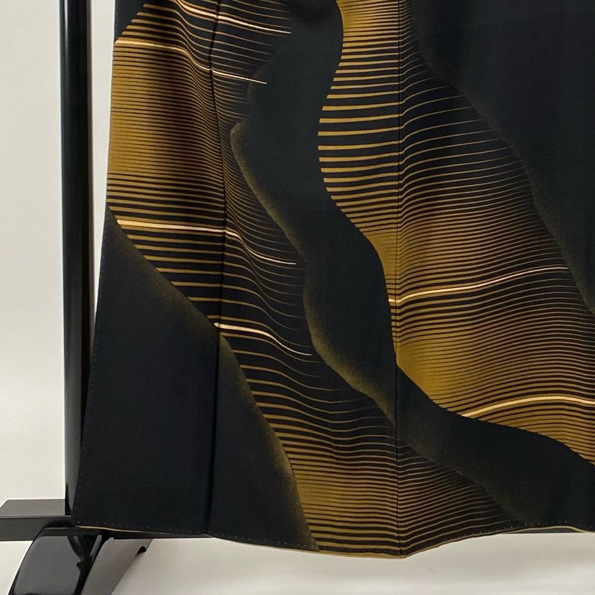 訪問着 身丈159.5cm 裄丈67cm M 袷 袋帯セット 霞 縞 金彩 黒 正絹 秀品