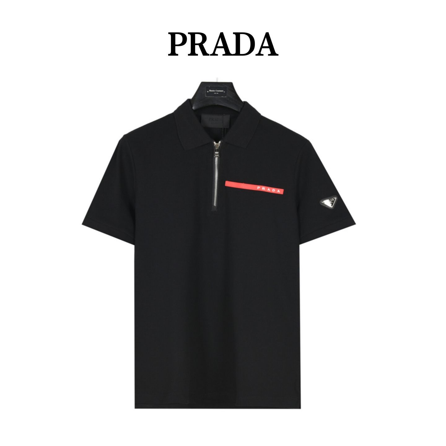 今日特価】Prada 25SS 赤ストライプ ハーフジッパー ポロシャツ